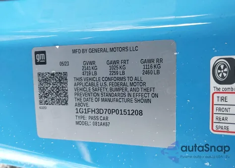 2023 Chevrolet Camaro Rwd 2Ss from USA, damaged, VIN 1G1FH3D70P0151208